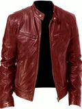 Men's Zip Up PU Leather Jacket - MapleCo