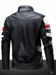 Men Striped Print Zip Up PU Leather Jacket - MapleCo