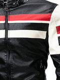 Men Striped Print Zip Up PU Leather Jacket - MapleCo