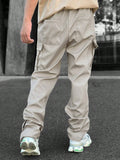 Manfinity EMRG Loose Men's Drawstring Tactical Cargo Pants Baggy Long Plain Cream Going Out - MapleCo