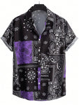 Men's Fashionable Casual Paisley Digital Printed Short Sleeve Shirt - MapleCo