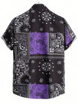 Men's Fashionable Casual Paisley Digital Printed Short Sleeve Shirt - MapleCo