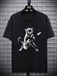 Men's Cat Playing Guitar Printed T-Shirt