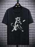 Men's Cat Playing Guitar Printed T-Shirt