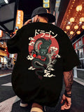 Men's Summer Letter Dragon Print Short-Sleeved Round Neck Casual Commuter T-Shirt