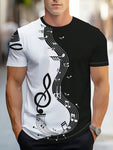 Men's Music Note Printed Short Sleeve Casual T-Shirt, Summer - MapleCo