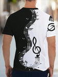 Men's Music Note Printed Short Sleeve Casual T-Shirt, Summer - MapleCo