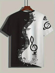 Men's Music Note Printed Short Sleeve Casual T-Shirt, Summer - MapleCo