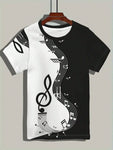 Men's Music Note Printed Short Sleeve Casual T-Shirt, Summer - MapleCo