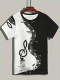 Men's Music Note Printed Short Sleeve Casual T-Shirt, Summer - MapleCo