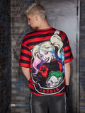 Harley Quinn X SHEIN 1pc Gothic Cool Casual Striped And Anime Characters Print Drop Shoulder Oversized T-Shirt For Summer - MapleCo