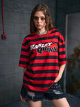 Harley Quinn X SHEIN 1pc Gothic Cool Casual Striped And Anime Characters Print Drop Shoulder Oversized T-Shirt For Summer - MapleCo