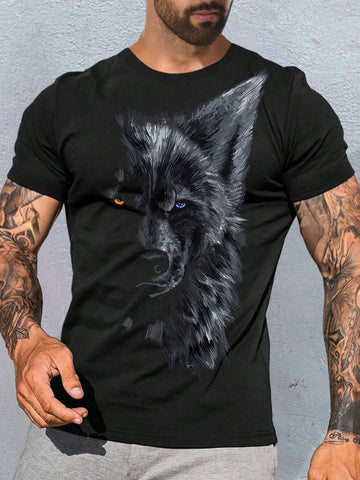 Men 3D Wolf Print Tee