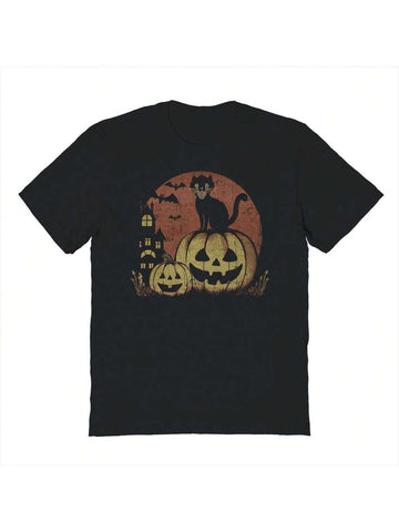 Nearly There Vintage Halloween Night Halloween Graphic Cotton Short-Sleeve T-Shirt