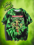 TEENAGE MUTANT NINJA TURTLES X SHEIN Men's Loose Fit Tie-Dye Knitted Short Sleeve T-Shirt With Cartoon And Letter Print