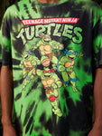 TEENAGE MUTANT NINJA TURTLES X SHEIN Men's Loose Fit Tie-Dye Knitted Short Sleeve T-Shirt With Cartoon And Letter Print