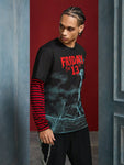 WB Horror X SHEIN 1pc Figure Graphic Striped Long Sleeve 2 In 1 Black T-Shirt - MapleCo