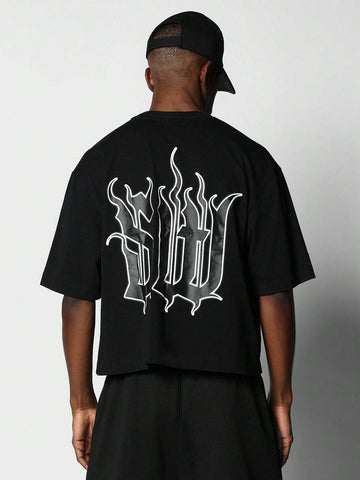 SUMWON Crop Fit Tee With Back Flame Logo Graphic Print Halloween