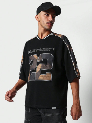 SUMWON Oversized Fit Hockey Tee With Camo Shoulder Panel - MapleCo