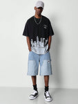 SUMWON Regular Fit Short Sleeve Washed Tee With Skyline Print - MapleCo